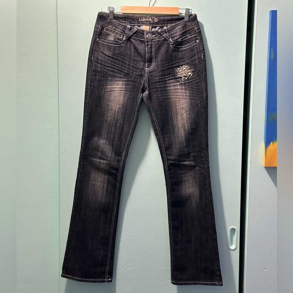 Boot Cut Ladies Jeans Liquid X Size 11/12 Cotton and Spandex Bejeweled Accent